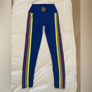 Zumba Blue Leggings with Neon Stripes size Small